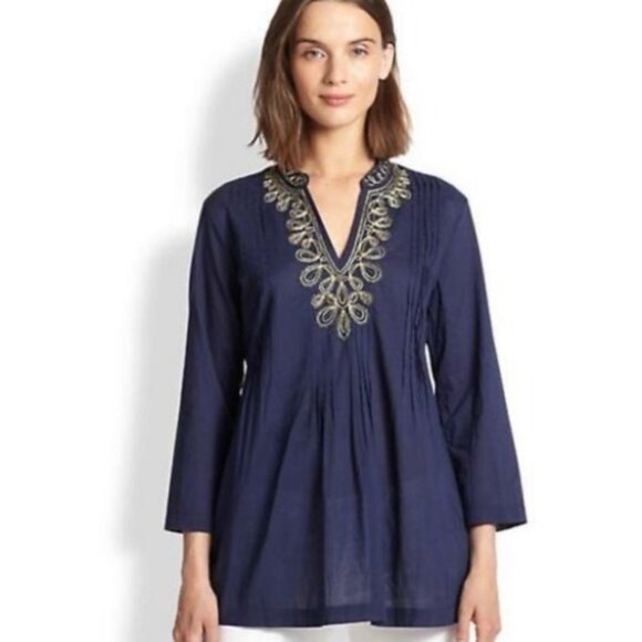 Lilly Pulitzer Sarasota Beaded Embroidered Tunic Top Navy S Resort Boho Preppy - Picture 12 of 12